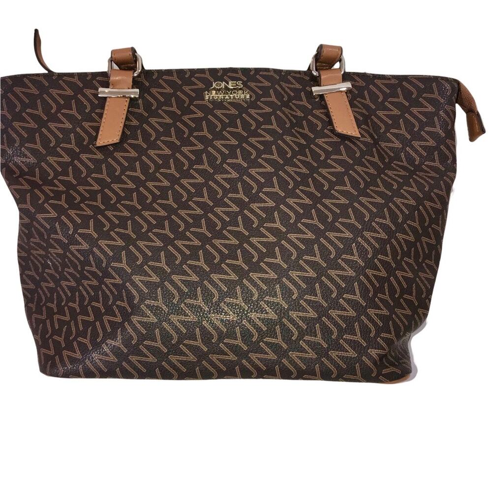 Jones New York Signature Large Brown Canvas Tote Logo Bag